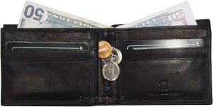 Men's Leather Wallet. Black leather men's Bifold wallet, Zip change pocket #y28z