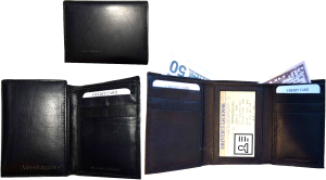Men’s Wallet Genuine leather Trifold wallet 1 ID window 6 card 2 bill slots