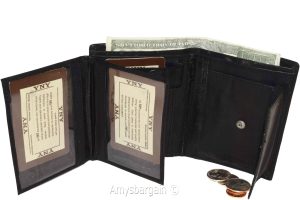 Men’s wallet. Leather Bifold wallet 2 Flip side pieces 8 card 3 ID Zip coin case