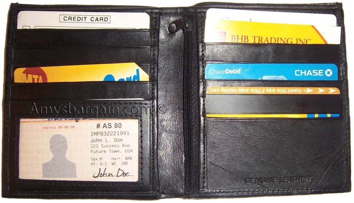 Men's wallet. Leather Hipster wallet USA Euro Int'l currencies zip coin purse BN - Image 13