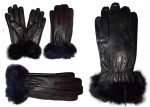 Women's Fur Trimmed leather gloves, Black, Brown Warm Winter Gloves dress gloves