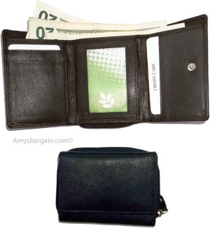 Women's wallet leather brown small billfold 6 card 2 IDs windows change purse BN