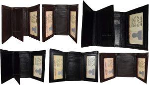 lot of 6 new trifold leather man’s wallet 2 transparent id 9 card 2 bill slots