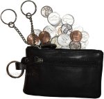 Change purse, Leather Zip coin wallet, 2 pocket coin case w/key ring Coin case.