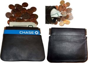 Lot of 2 New Leather Squeeze change purse metal framed squeeze Coin Change Case