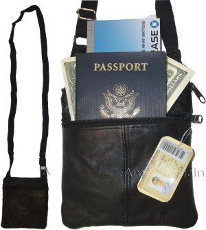 Lot of 2 hand bag leather passport case credit Card case purse neck travel pouch