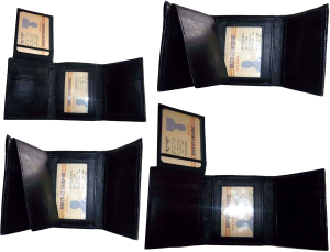 Lot of 4 New Trifold Leather Man’s wallet 2 ID 2 bill slots Black 6 card wallet