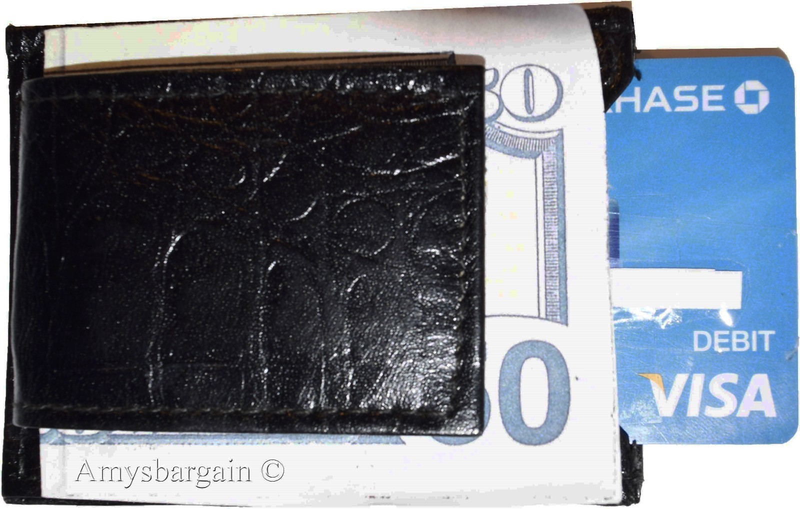 Lot of 6 Crocodile skin printed leather money clip Black Bifold Billfold. BR New - Image 3