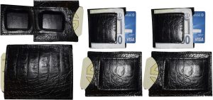 Lot of 6 Crocodile skin printed leather money clip Black Bifold Billfold. BR New