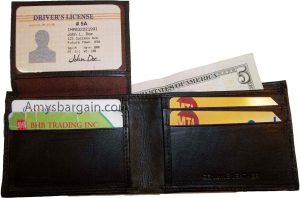 Man's wallet. skinny leather Bi-fold wallet 6 bank card holder 2 bill space 1 ID
