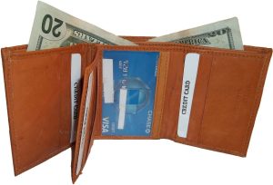Men's Genuine Leather Tri-fold wallet 10 credit debit cards 2 Bill slots 1 ID