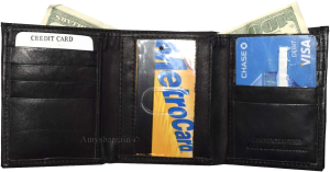 Men’s Wallet Genuine leather Trifold wallet ID case 2 bill pockets 6 cards