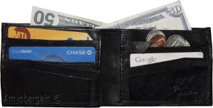 Men's bifold wallet genuine leather 8 Credit card 2 zip pocket 2 Bill pockets
