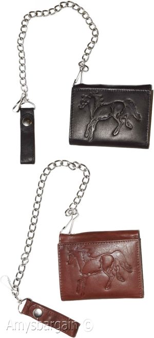 men's chain trifold wallet genuine leather motorcycle trucker new biker wallet