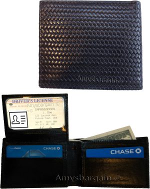 woven printed leather man's bifold wallet 2 bill slots 6 card 1 id new wallet
