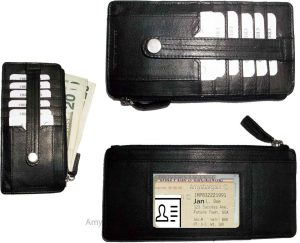 Leather slim multiple card organizer credit card bill id wallet zip change purse