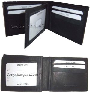 Lot of 2 New men's Black leather billfold wallet 9 credit card space ID bifold