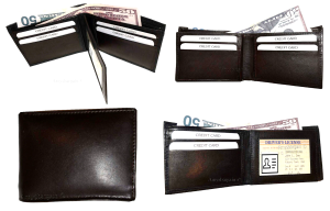 Lot of 4 New Men's High-end leather billfold wallet, Brown 6 credit card bifold