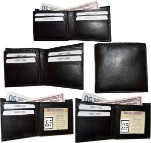 Lot of 5 men's bifold leather wallet 3 bill slots id case change case brand new