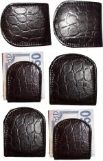 Lot of 6 New Brown Crocodile printed leather Unbranded money clip Clip Money BN