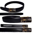Men's belt. Leather Dress Belt Click Comfort. Automatic Lock Black Buckle up 50"