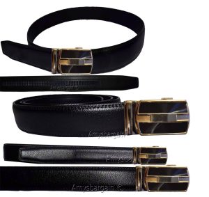 Men's belt. Leather Dress Belt Click Comfort. Automatic Lock Black Buckle up 50"