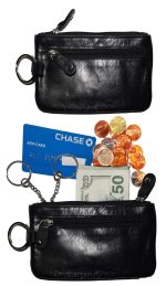 Women's Change purse leather Zip coin purse wallet 2 pocket coin case w/key ring