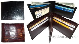 3 new man's bi-fold leather wallet credit card id change purse 2 bill slot