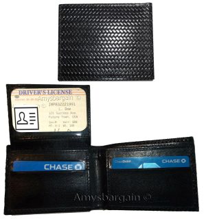 Lot of 2 New Woven Printed Leather man's bi fold wallet 6 cards ID Wallet new