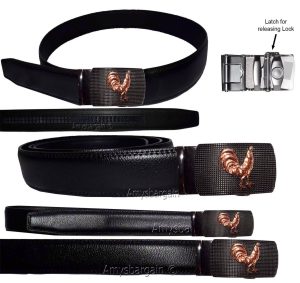 Men's belt. Leather Belt Automatic lock Click Comfort Rooster Buckle UP to 50" N