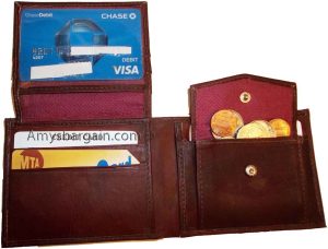 Men's bi-fold Leather Wallet 7 credit debit card ID Change purse 2 bill pockets