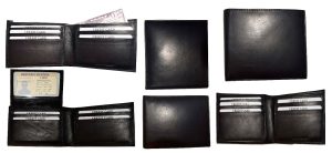 lot of 6 men's black bifold new calfskin leather 2 bill slots 7 card 1 id window