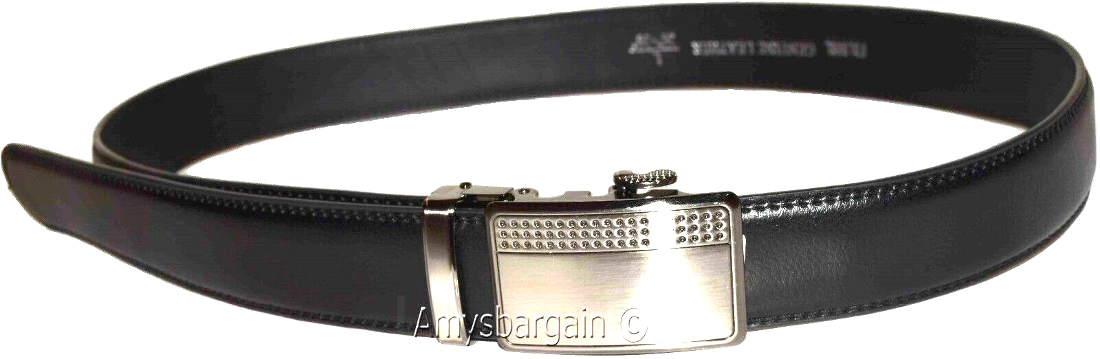men's black leather dress belt (XL) auto-lock belt men's white quick lock belt. - Image 3