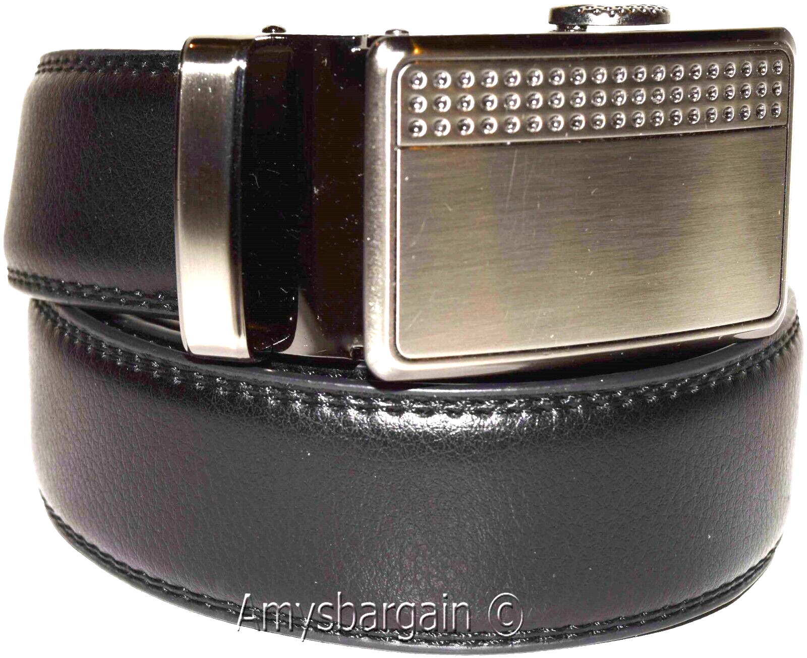 men's black leather dress belt (XL) auto-lock belt men's white quick lock belt. - Image 4