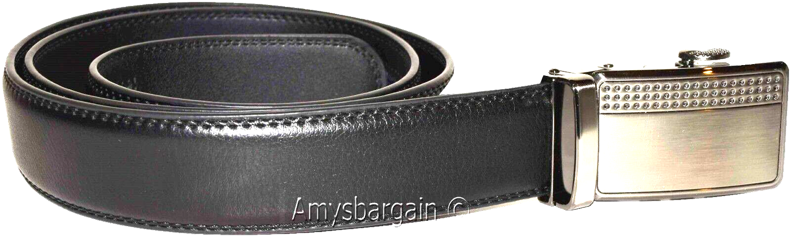 men's black leather dress belt (XL) auto-lock belt men's white quick lock belt. - Image 5