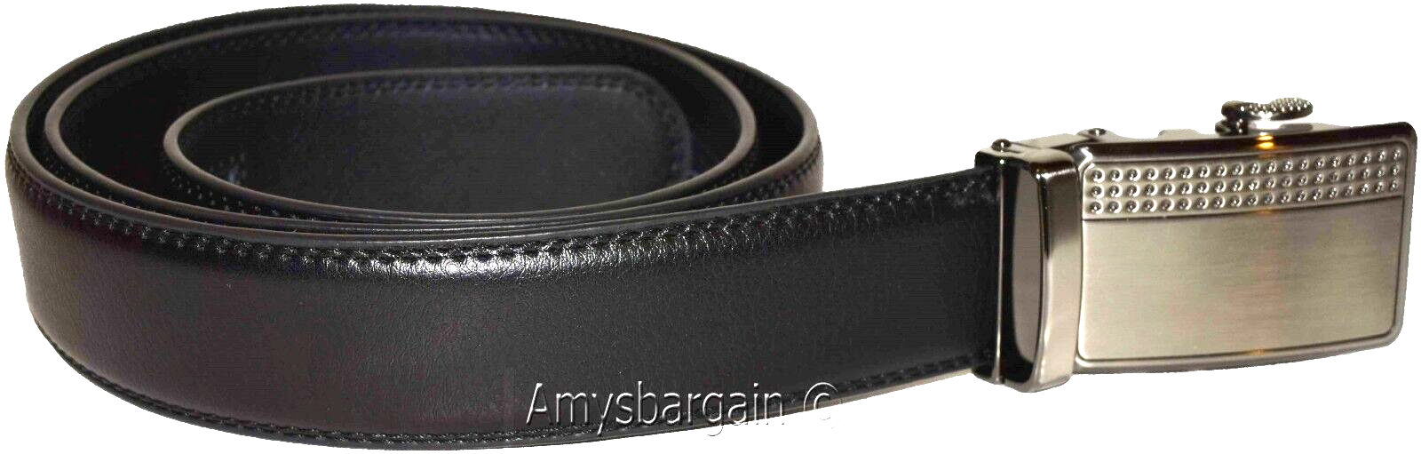 men's black leather dress belt (XL) auto-lock belt men's white quick lock belt. - Image 6
