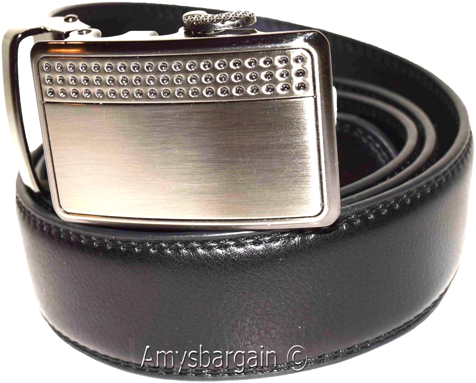 men's black leather dress belt (XL) auto-lock belt men's white quick lock belt. - Image 7