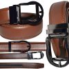 men's brown belt 43" genuine leather dress casual automatic transparant buckle