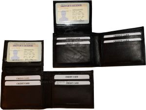 Lot of 2 Men's Bifold Calfskin leather wallet 2 Bill slots 7 card 1 ID Window BN