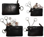 Lot of 4. Change purse, Leather Zip coin wallet 2 pocket coin case W/ key ring.