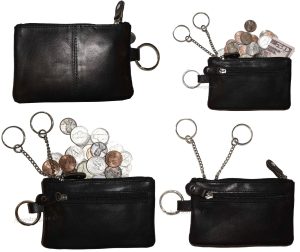 Lot of 4. Change purse, Leather Zip coin wallet 2 pocket coin case W/ key ring.
