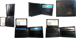 Lot of 5 Man's Black billfold New Lizard Skin Printed Leather wallet 6 cards ID