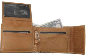 Men's Bifold Tan Wallet Genuine Leather Secure Billfold 6 card 2 ID Men's Wallet