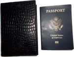 crocodile printed leather passport case wallet credit card case passport holder