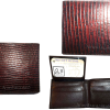 lot of 3 new lizard skin printed leather man's brown billfold wallet 6 cards ID