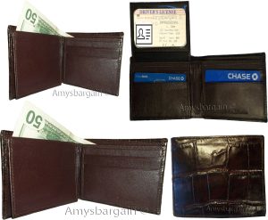 lot of 4 crocodile skin printed leather man's bifold wallet id 2 bill slots new