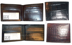 2 New Crocodile Skin Printed Leather man's bi fold wallet 2 bill slots 6 card ID