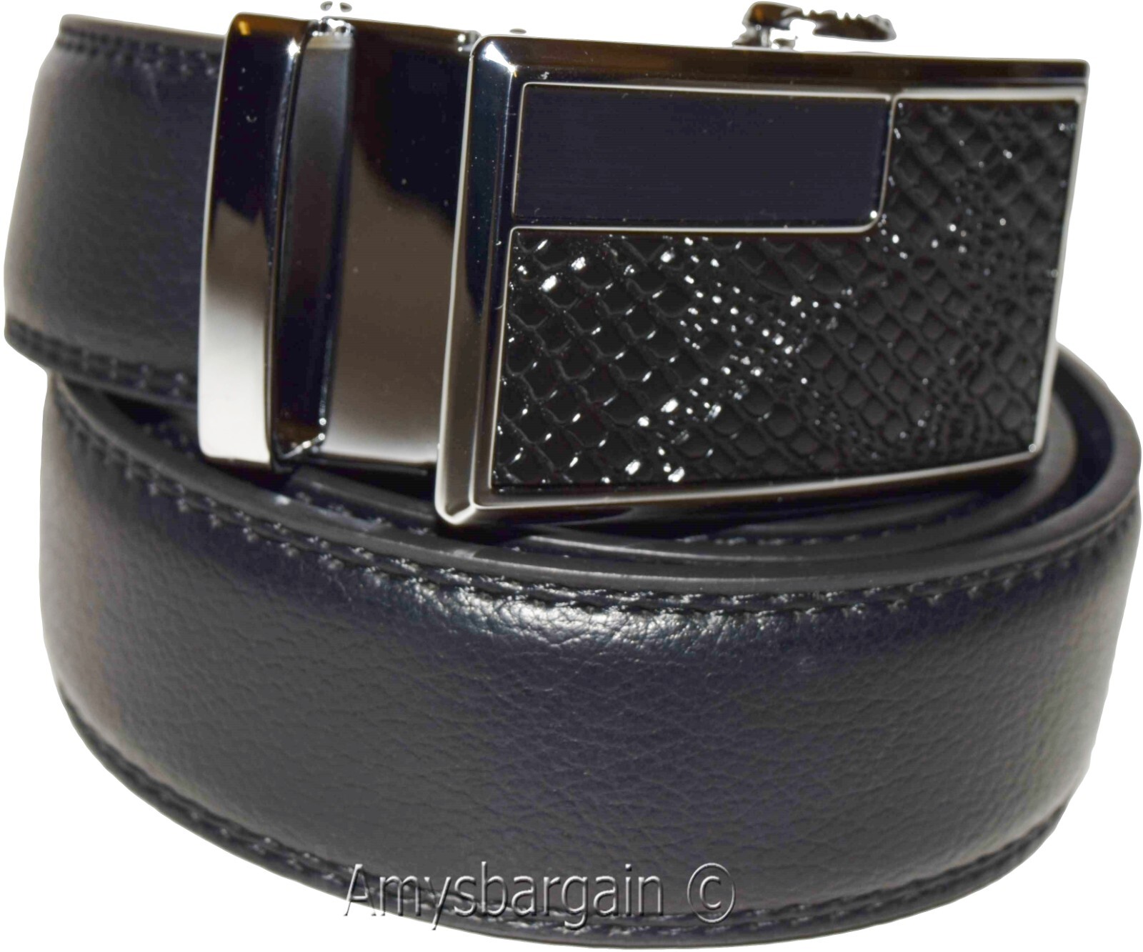 Genuine leather men's ratchet belt men’s casual adjustable automatic buckle 50”/ - Image 13
