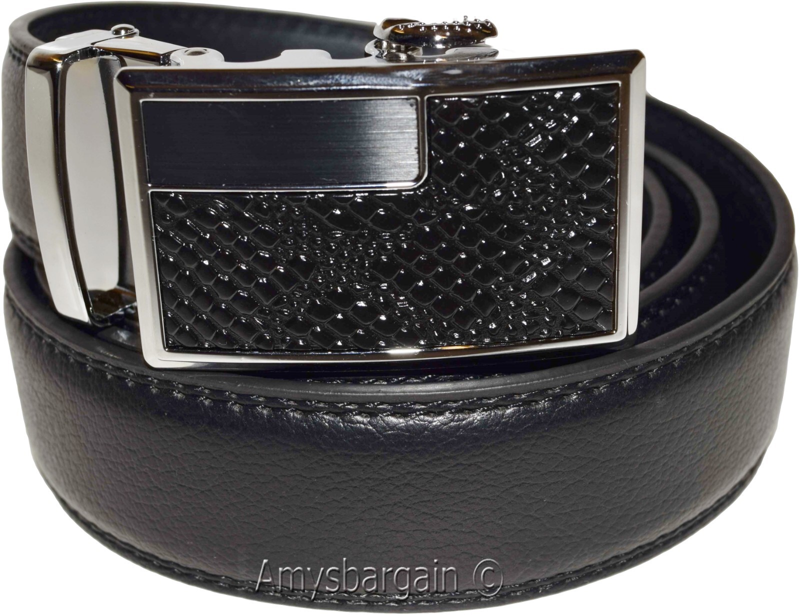Genuine leather men's ratchet belt men’s casual adjustable automatic buckle 50”/ - Image 3