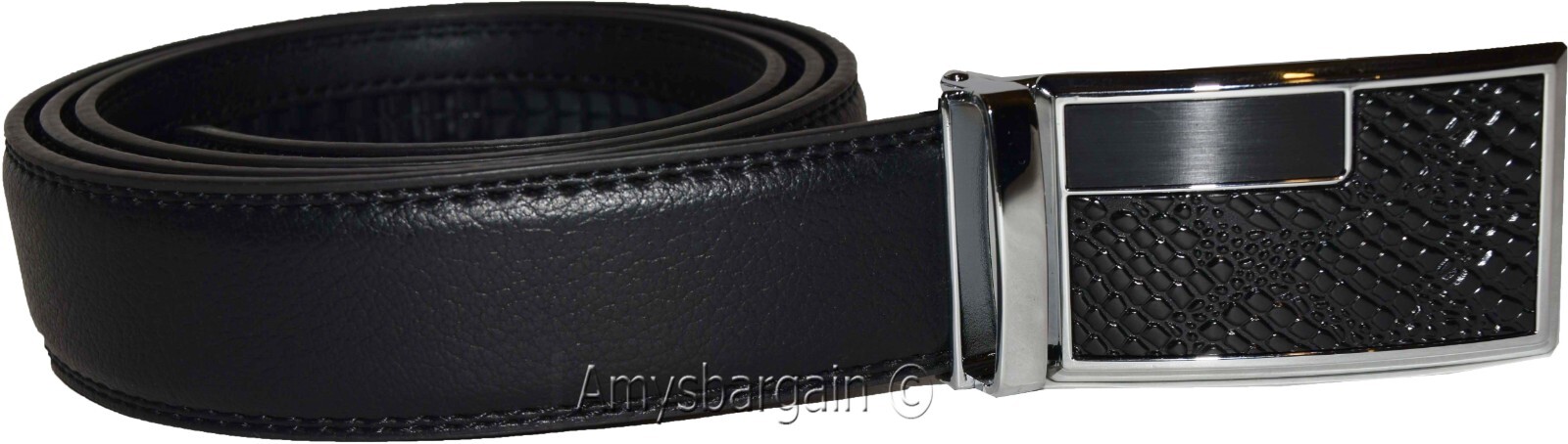 Genuine leather men's ratchet belt men’s casual adjustable automatic buckle 50”/ - Image 4